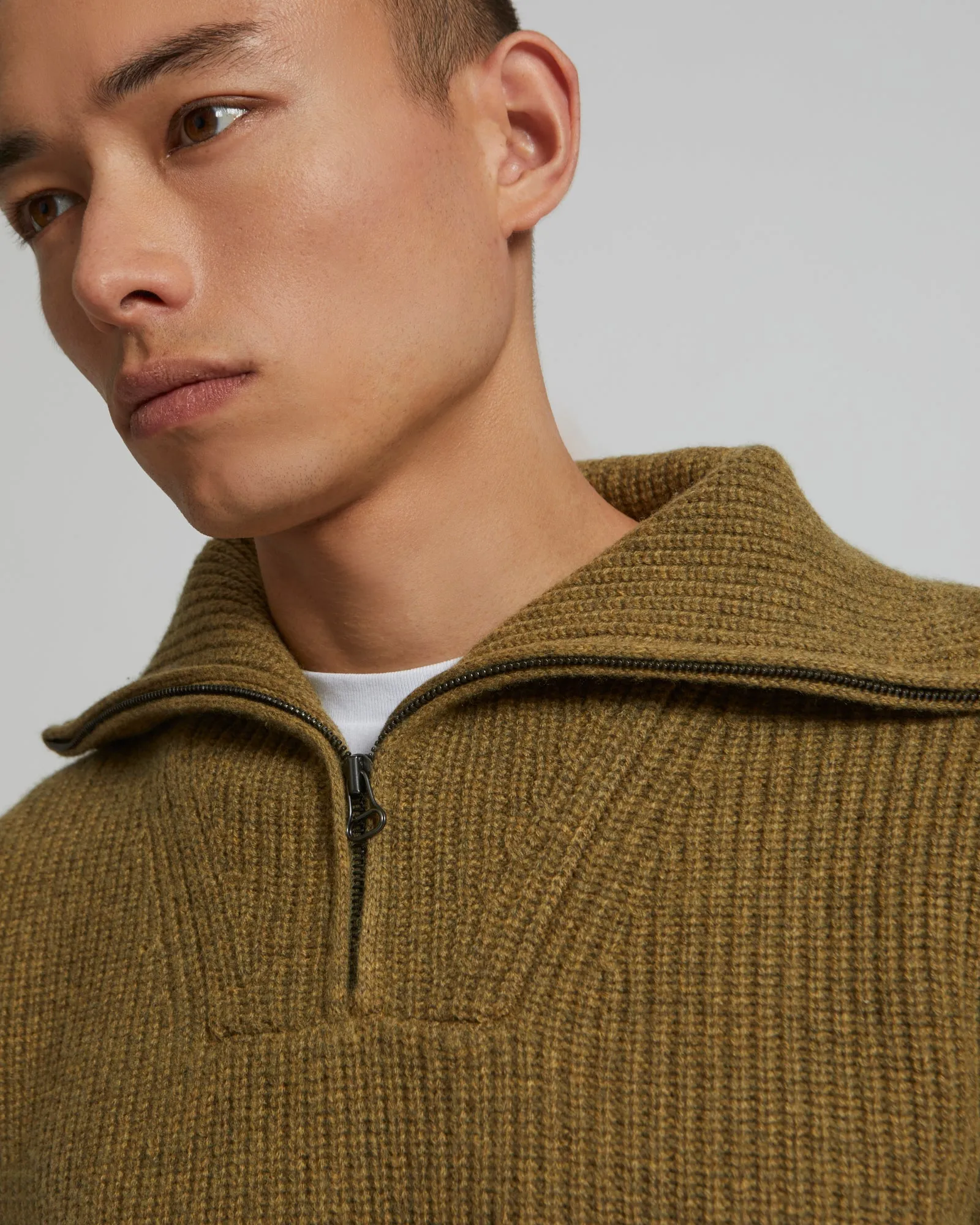 Zip-front sweater trucker collar